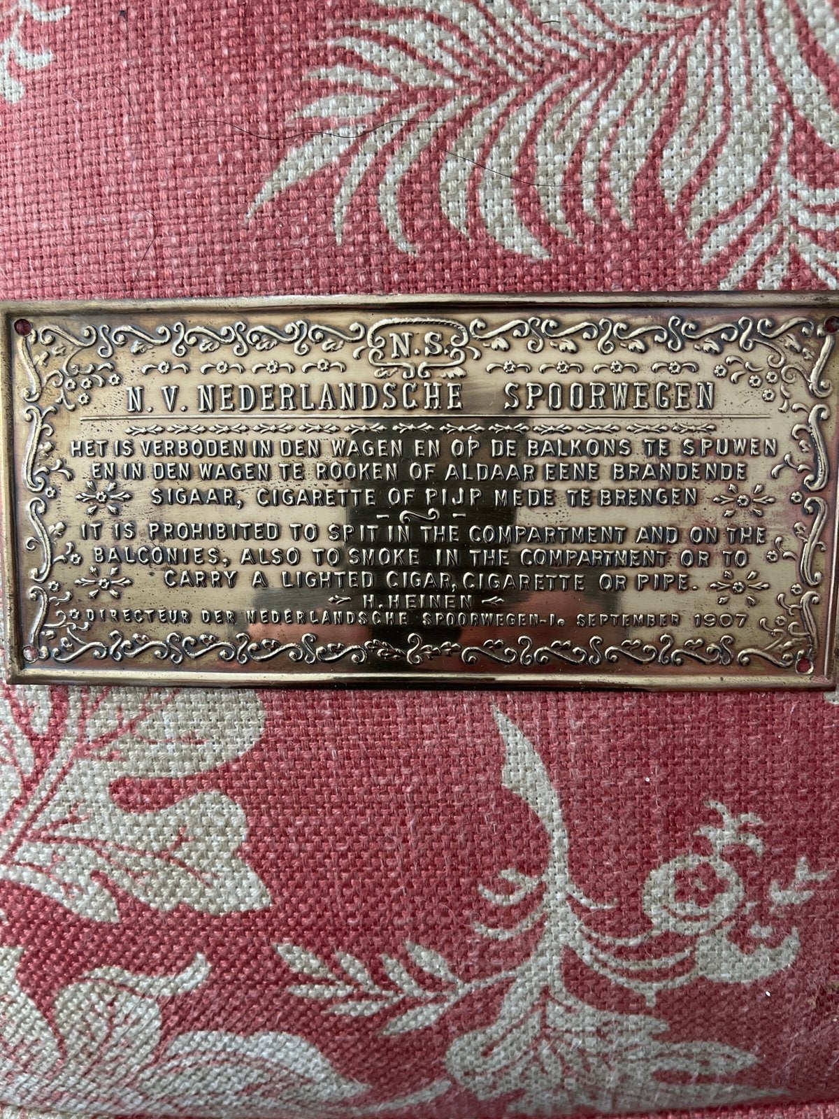 Antiek NS verbodsbord - Spuwen en roken verboden 1907, Ophalen of Verzenden, Gebruikt