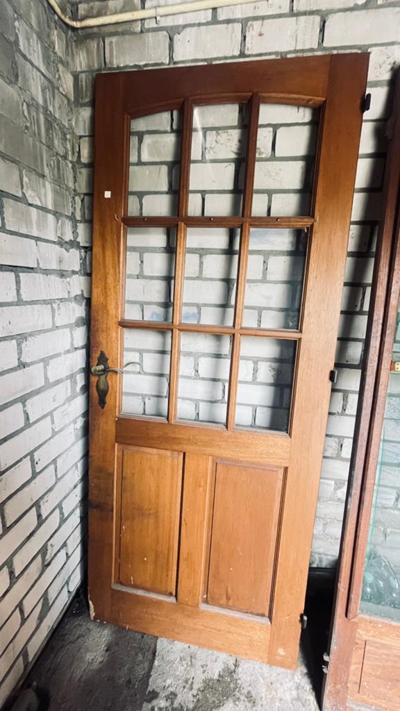 Hard houten binnendeur met glas en kozijn., Ophalen, Gebruikt, Binnendeur, Glas