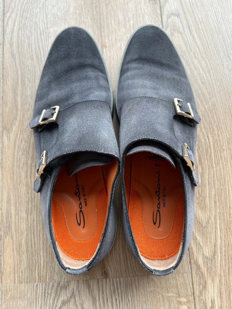 Santoni suède monk straps - Grijs - Maat 44, Kleding | Heren, Schoenen, Ophalen, Overige kleuren, Gespschoenen, Zo goed als nieuw