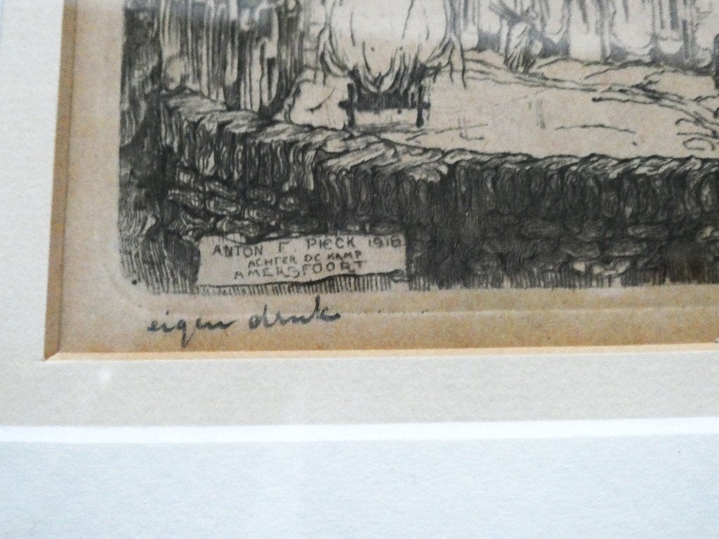 Originele ets Anton Pieck 1918 Achter de Kamp Amersfoort, Antiek en Kunst, Kunst | Etsen en Gravures, Ets, Stadsgezicht, Ophalen of Verzenden