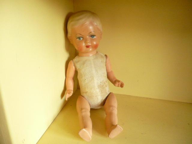 Mie18<> oude pop stro gevuld 35 cm lang, Verzenden