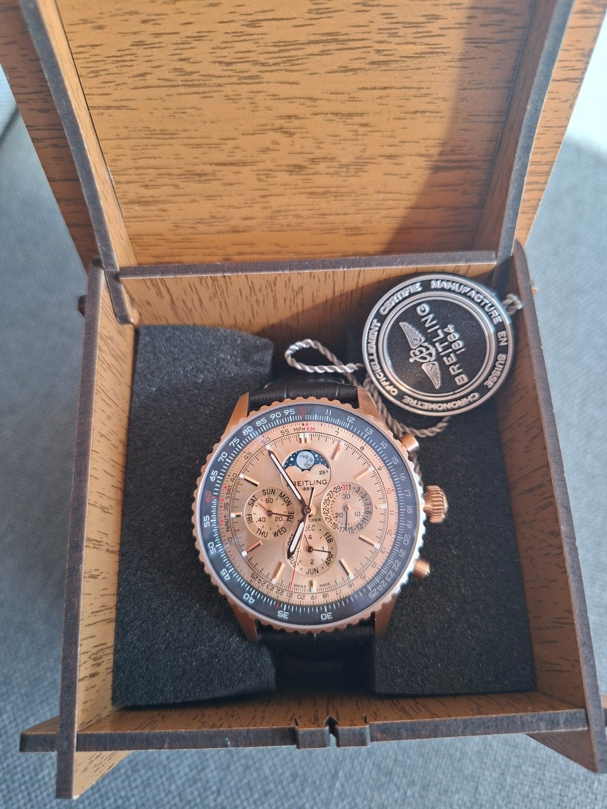 Breitling Navitimer Chronograaf Roségoud Herenhorloge, Sieraden, Tassen en Uiterlijk, Horloges | Heren, Overige materialen, Leer