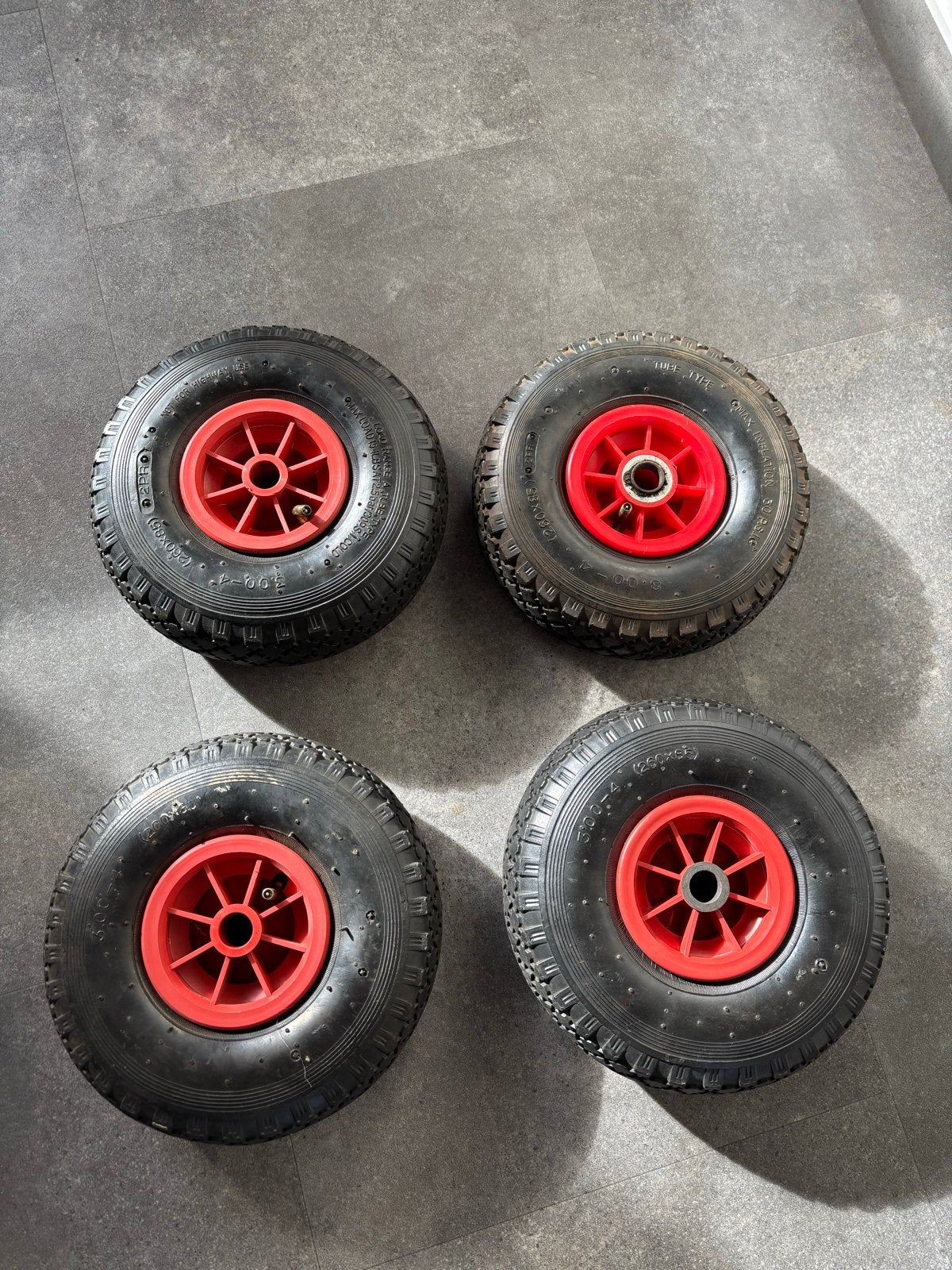 Set van 4 luchtbandwielen 3.00-4 (260x85) met rode velg, Ophalen, Gebruikt