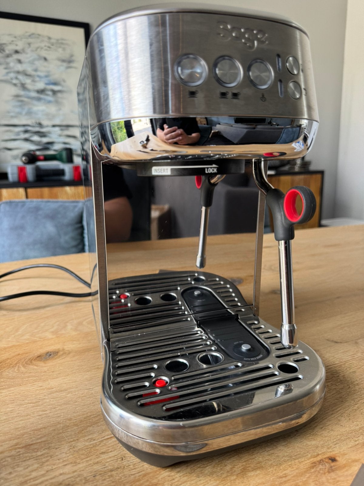 Sage Bambino Plus + Solis Scala Zero grinder en accessoires, Espresso apparaat, 10 kopjes of meer, Zo goed als nieuw, Afneembaar waterreservoir