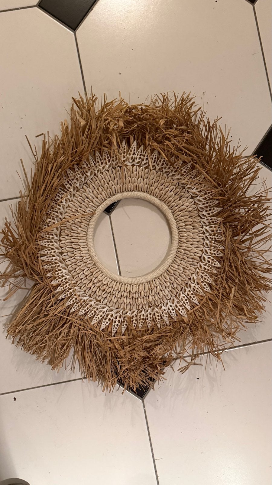 Decoratieve wandhanger met schelpen en raffia, Ophalen, Beige, Boho, Zo goed als nieuw
