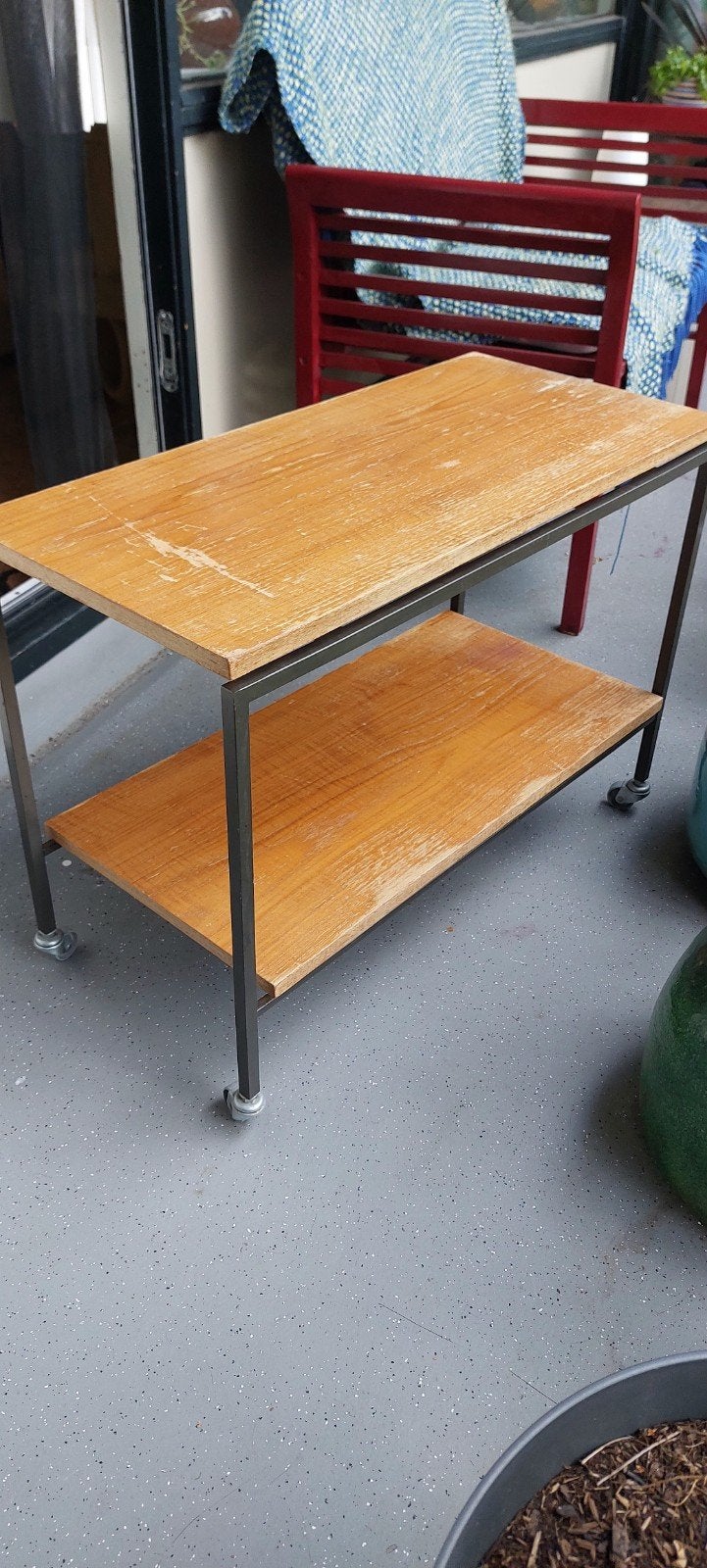 stiemsma mid century theetrolly, Ophalen, Gebruikt, Teakhout, 50 tot 100 cm