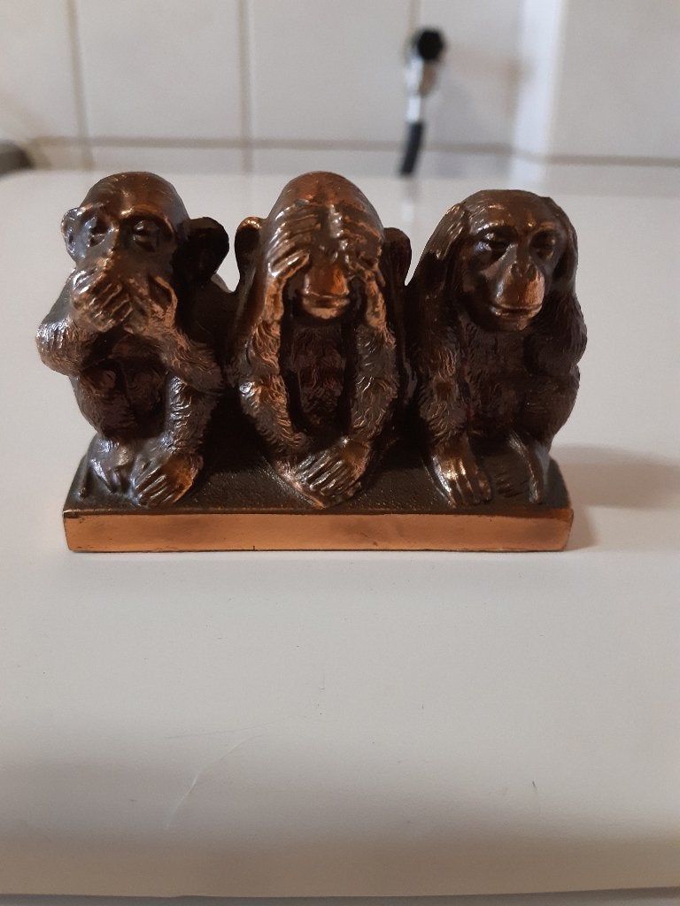 Vintage beeldje 3 wijze apen - Horen, Zien, Zwijgen, Ophalen of Verzenden, Gebruikt, Dier