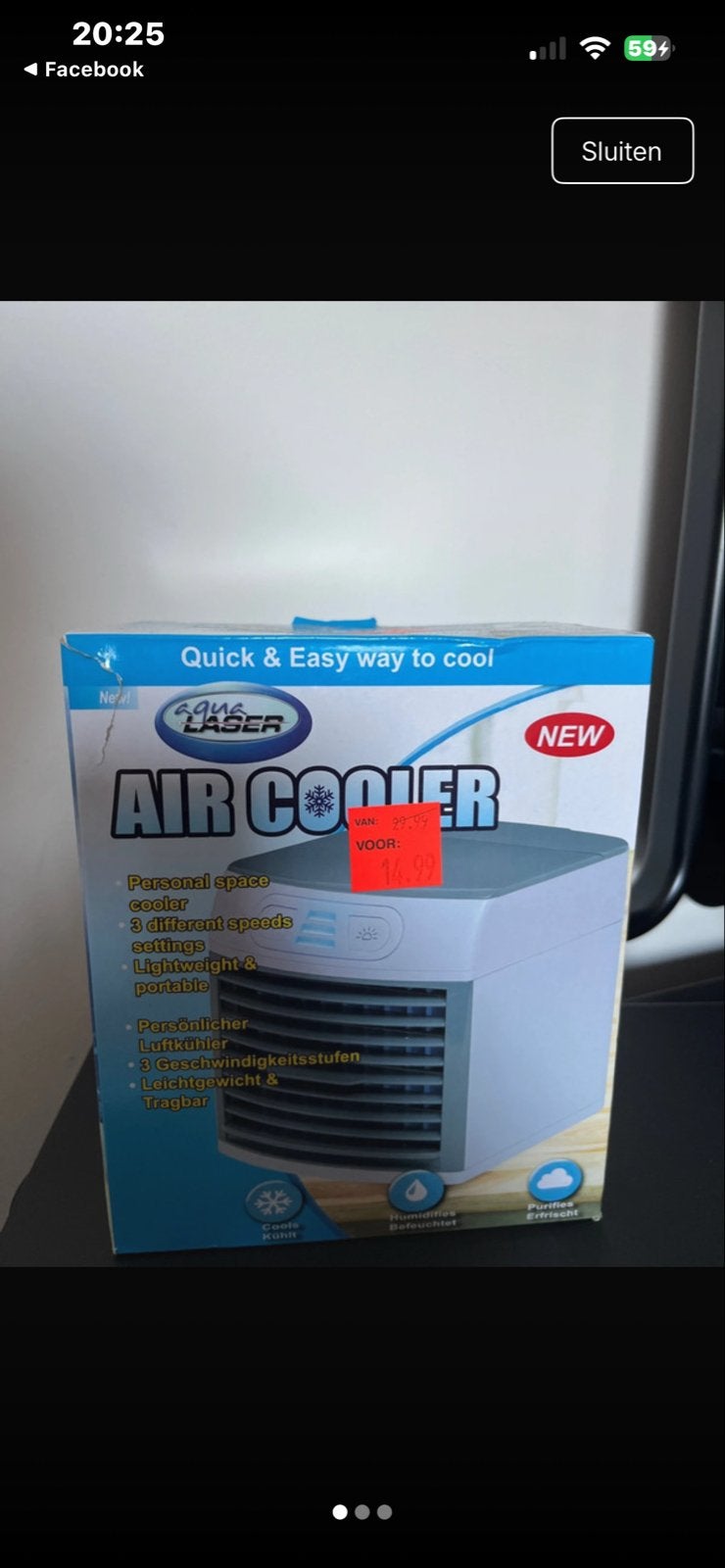 Compacte Air Cooler, Ophalen, Tafel- of Grondventilator, Minder dan 60 m³, Nieuw