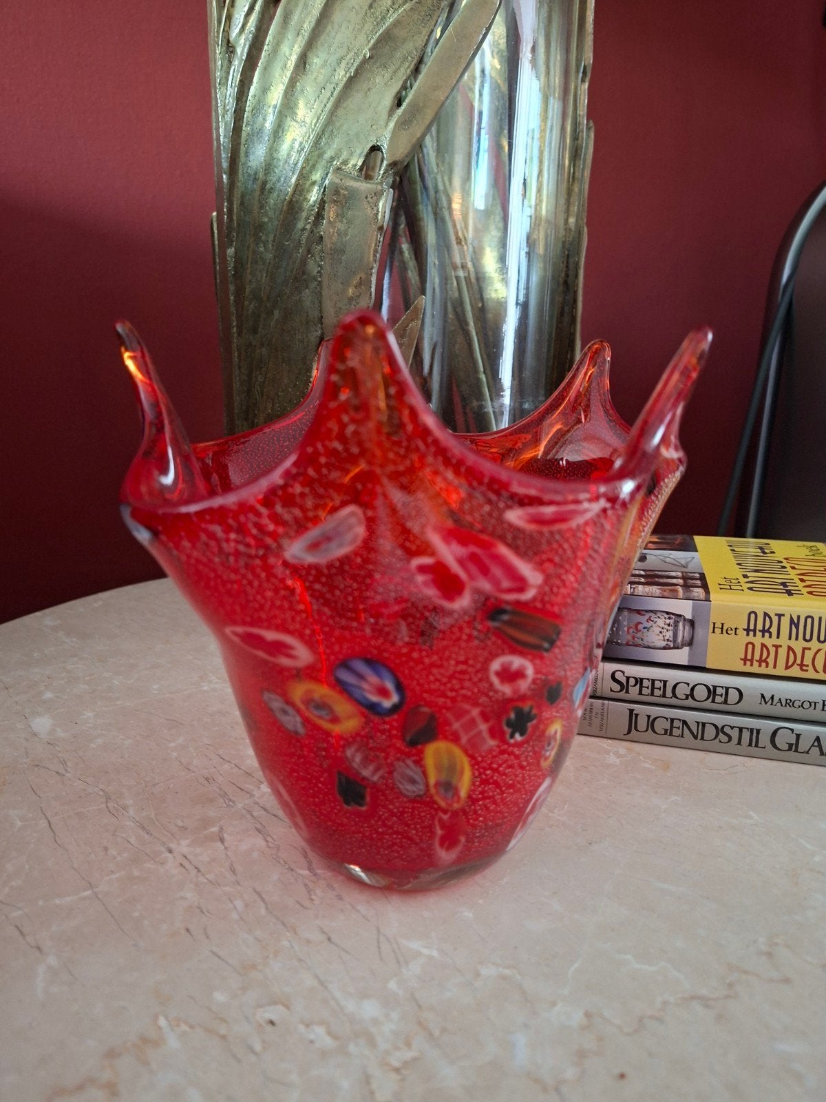 Kleurrijke rode vaas in Murano stijl, Antiek en Kunst, Ophalen of Verzenden