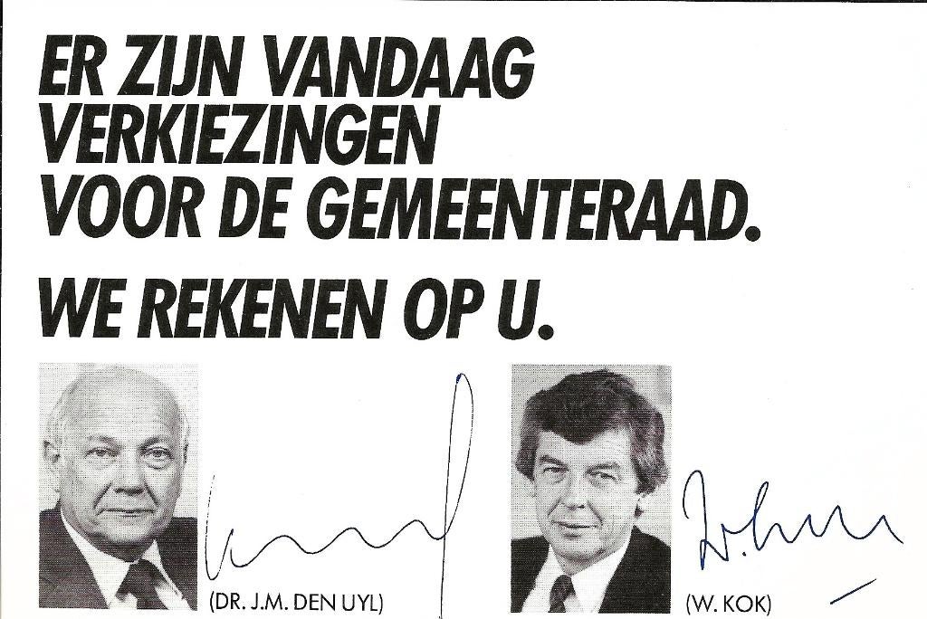 Kaart	Gemeenteraadverkiezingen	Joop den Uyl - Wim Kok	PvdA, Verzamelen, Ansichtkaarten | Themakaarten, Verzenden, 1960 tot 1980