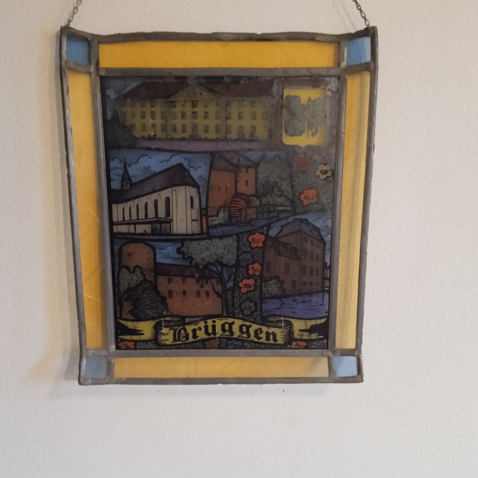 Vintage Glas-in-lood Raamhanger 'Brüggen', Antiek en Kunst, Ophalen of Verzenden