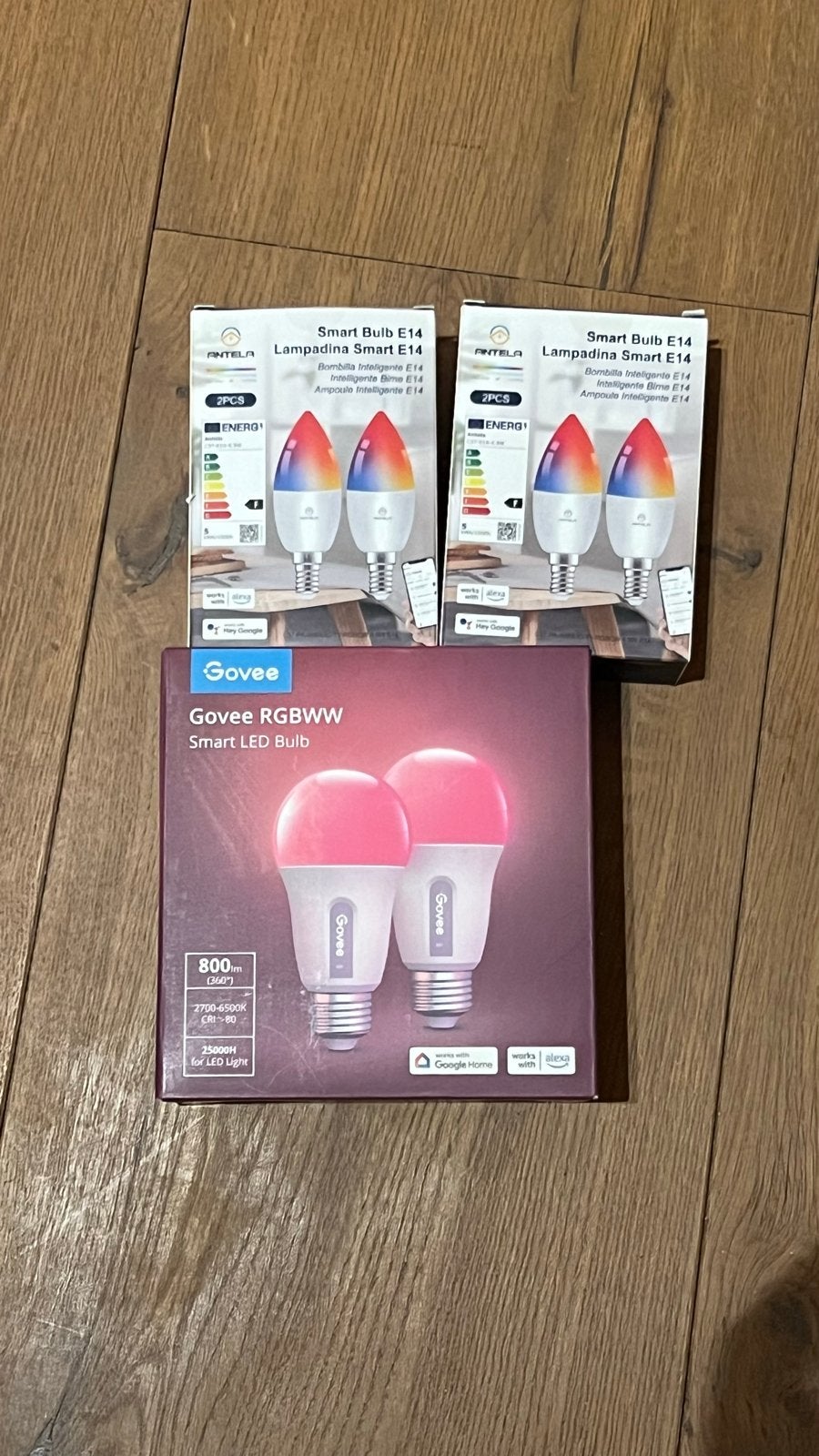 6 slimme lampen: 4 Antela (gebruikt), 2 Govee (nieuw), Huis en Inrichting, Overige merken, Meerkleurig, E14 (klein), Ophalen of Verzenden