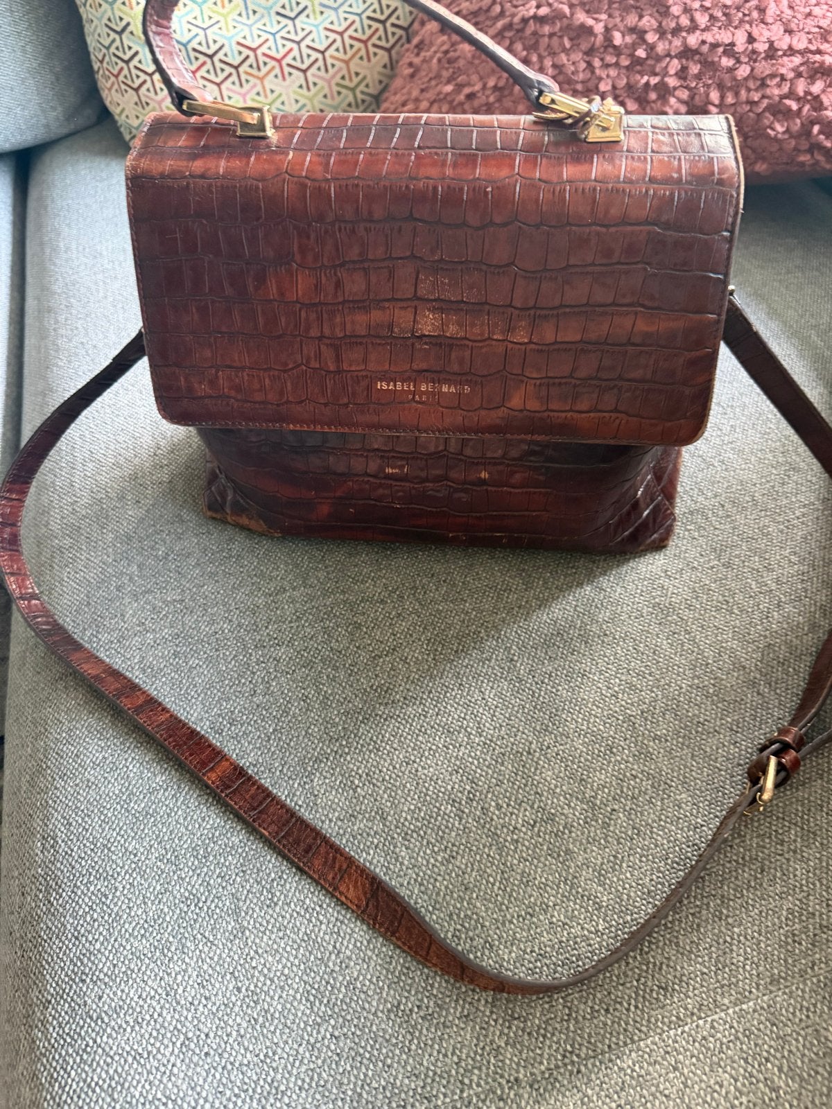 Isabel Bernard Handtas Krokodillenprint Bruin, Ophalen, Gebruikt, Bruin, Handtas