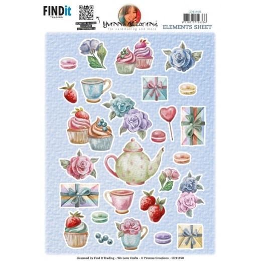 Yvonne Creations CD11950 Cupcakes elementen knipvel A4, ., Nieuw, Ophalen of Verzenden, Overige thema's