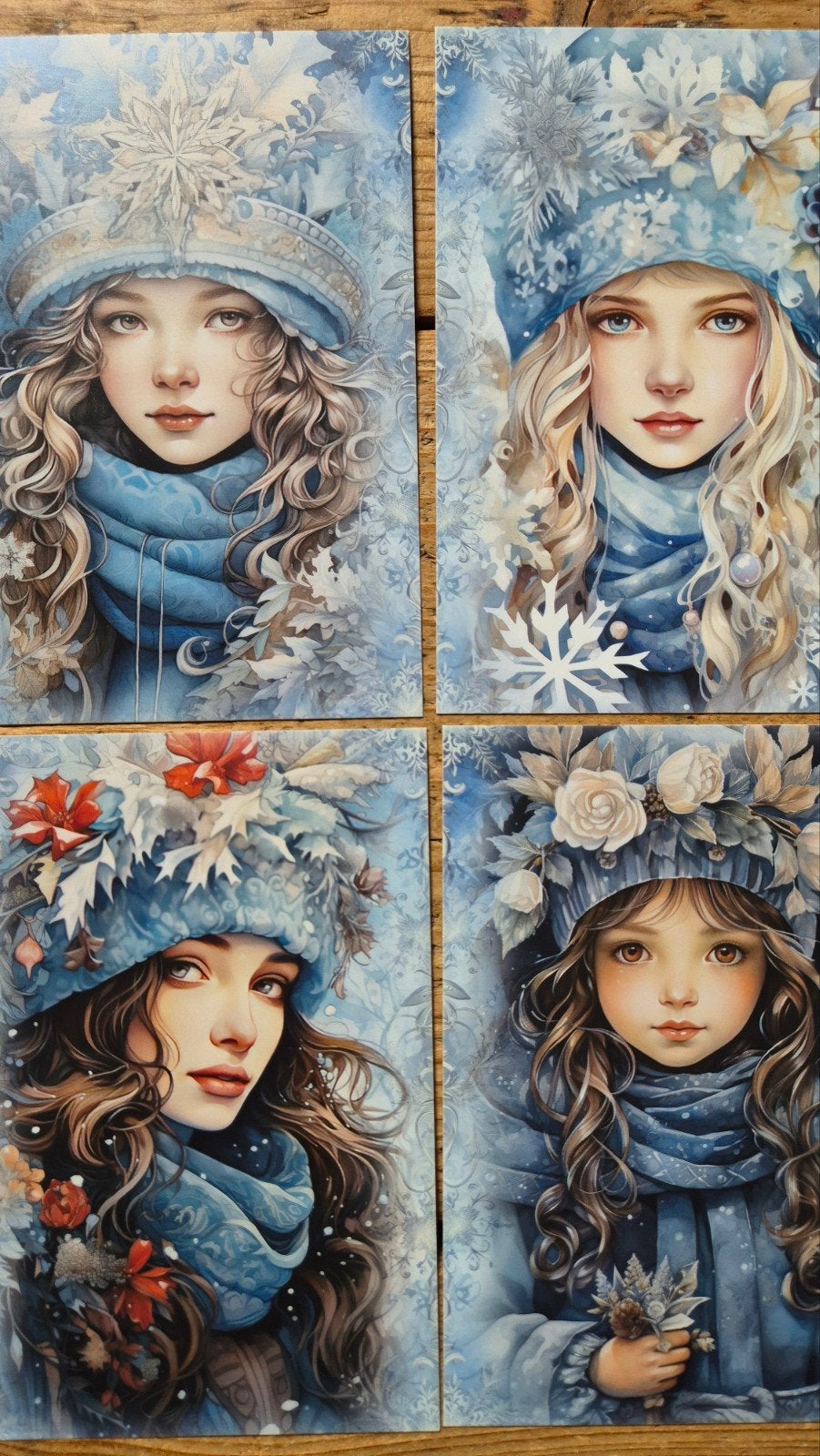 Ansichtkaarten "Winter Girls" Ice Blue -  Scrap Ephemera, Ophalen of Verzenden, 1980 tot heden, Ongelopen, Overige thema's