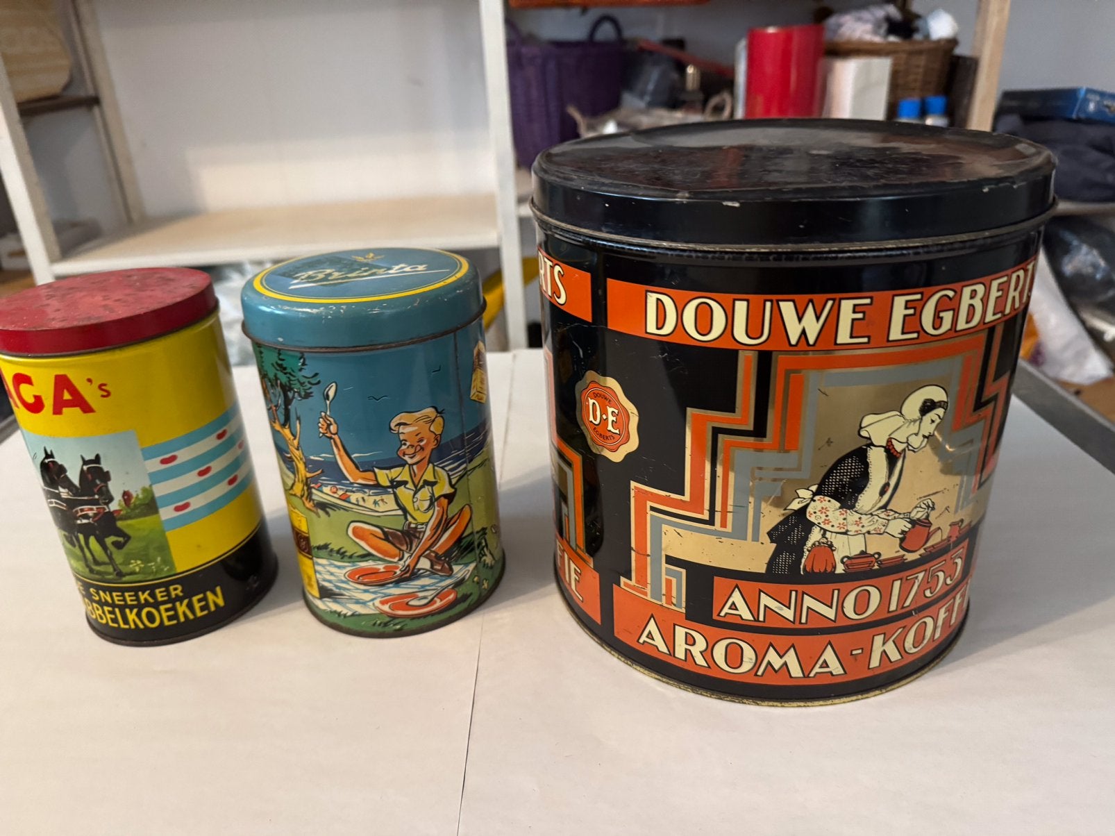 3 oude blikken, Verzamelen, Blikken, Ophalen, Gebruikt, Koek(jes), Douwe Egberts