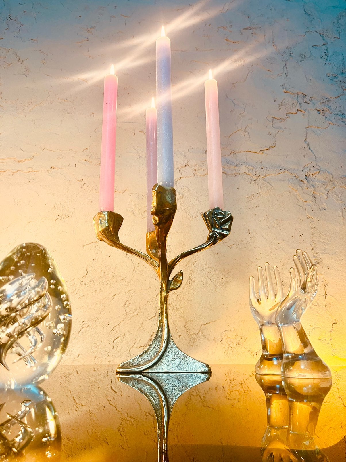 Unieke zware messing Art Nouveau rozen kandelaar, Antiek en Kunst, Ophalen of Verzenden
