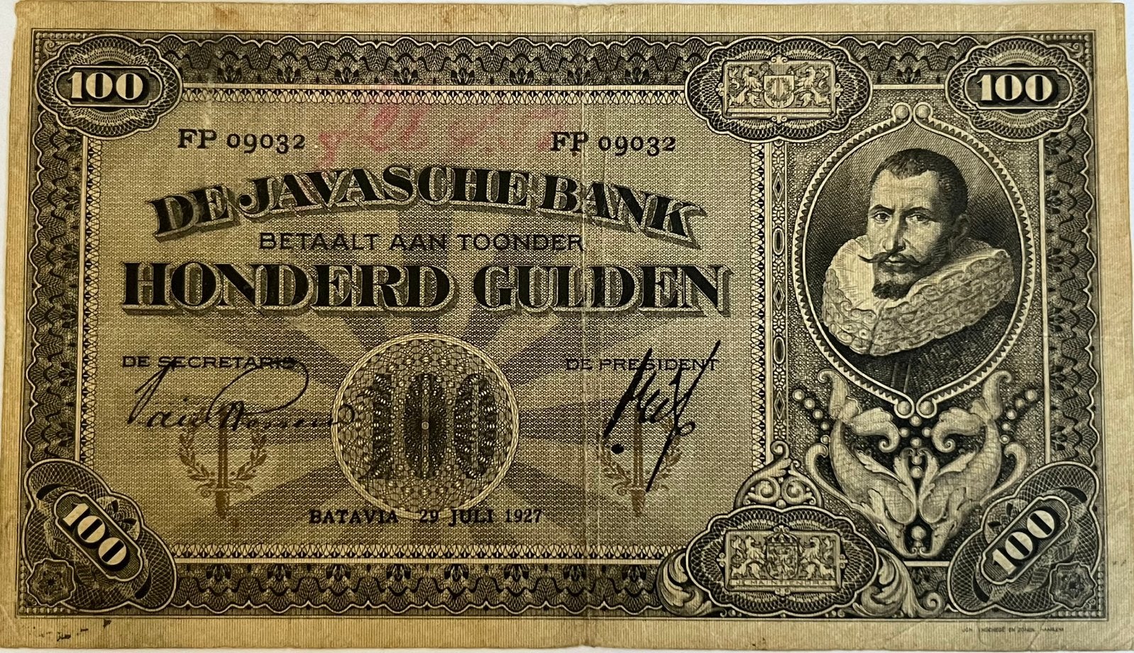 Nederlands-Indië schaarse 100 gulden 1927, Postzegels en Munten, Bankbiljetten | Nederland, Ophalen of Verzenden, 100 gulden, Los biljet