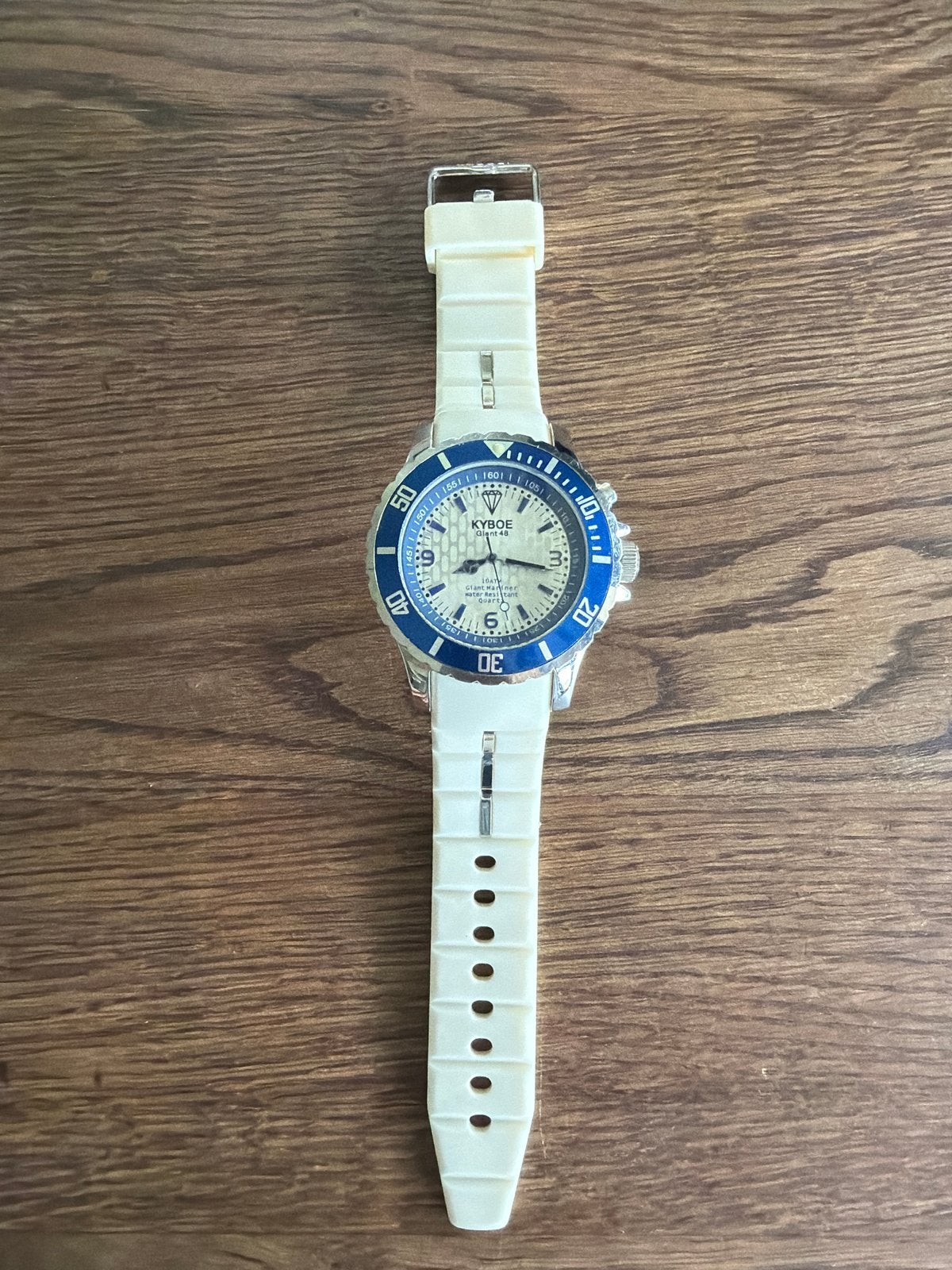 Kyboe Giant 48 Herenhorloge - Wit/Blauw, Sieraden, Tassen en Uiterlijk, Horloges | Heren, Gebruikt, Staal, Polshorloge, Kunststof