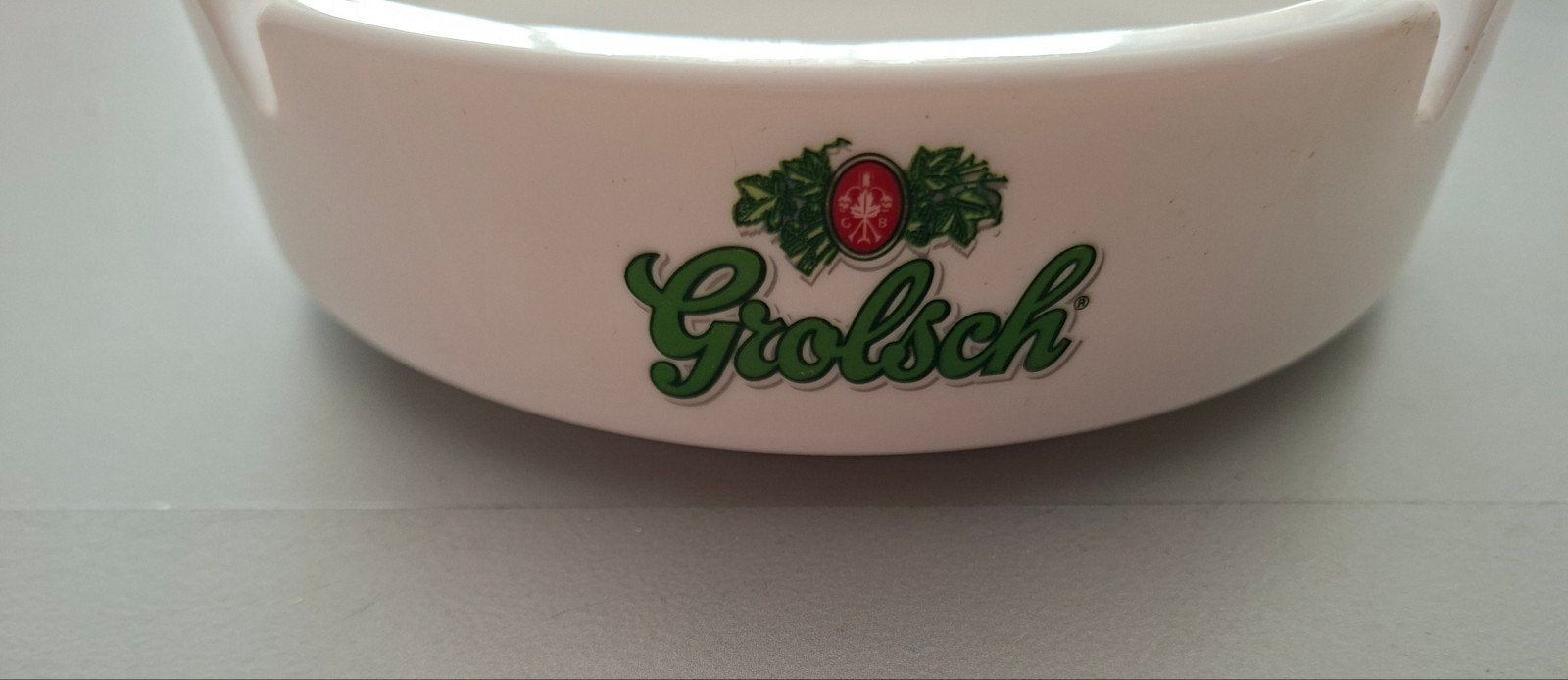 Grolsch Asbak - Wit Keramiek met Groen Logo, Ophalen of Verzenden, Gebruikt, Asbak