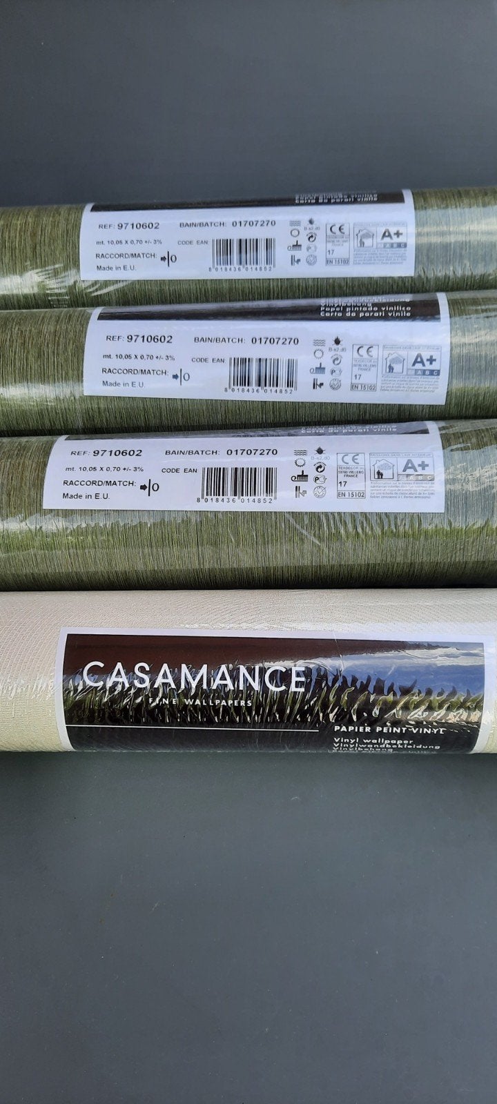 Casamance Vinylbehang - Groen en Beige, Overige merken, Structuur, Ophalen of Verzenden, 25 tot 50 m²