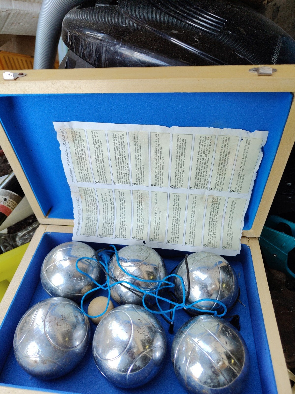 Petanque set in houten kist - 6 ballen, Ophalen, Gebruikt