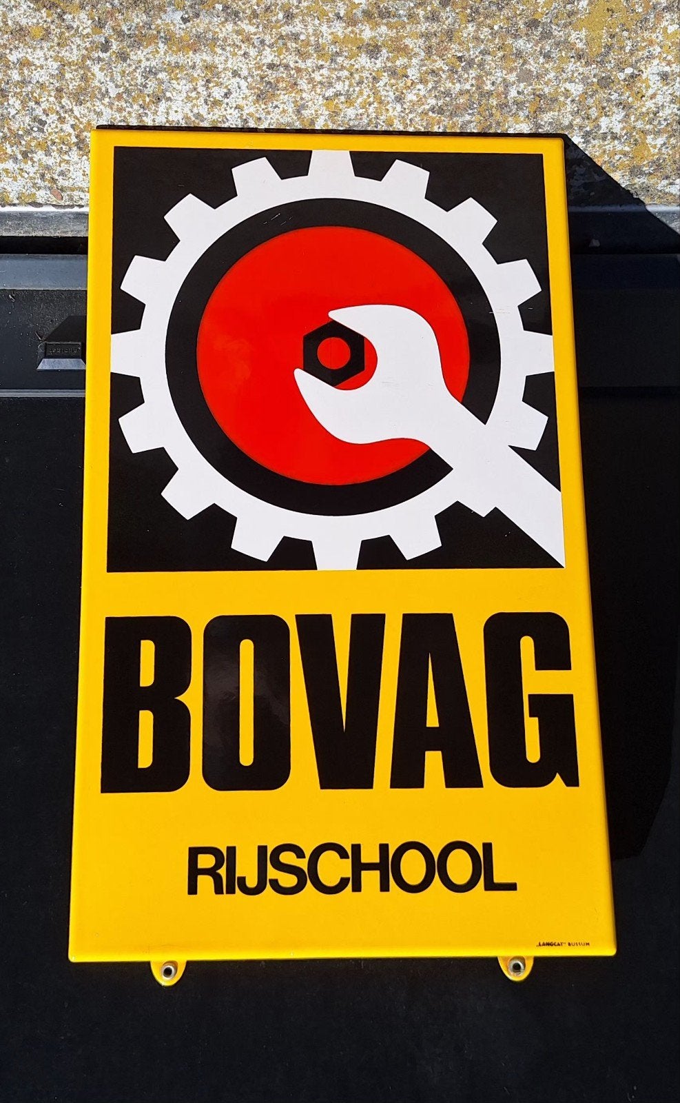 Vintage Emaille Bovag Rijschool bord, Langcat Bussum., Reclamebord, Gebruikt, ., Ophalen of Verzenden