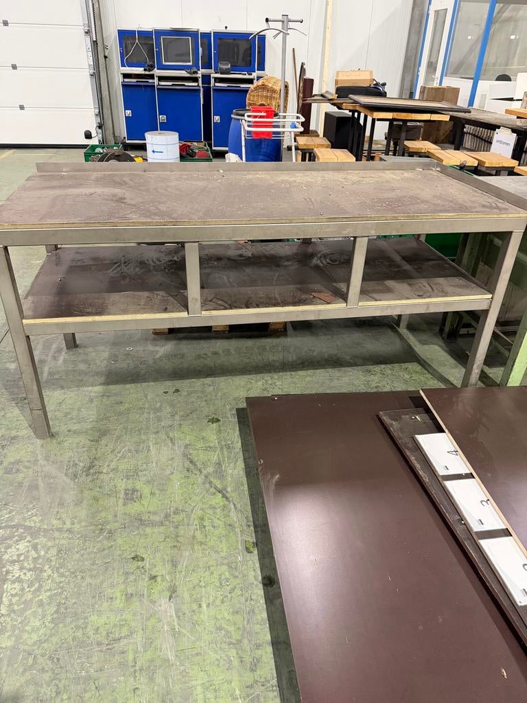 RVS werkbank met houten blad - 200x80x92 cm, Doe-het-zelf en Verbouw, Werkbanken, Ophalen, Gebruikt, 70 tot 120 cm