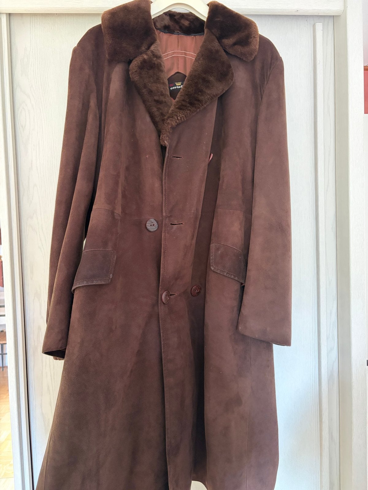 Cortefiel Leren Jas Bruin met Bontkraag, Kleding | Heren, Jassen | Winter, Ophalen of Verzenden, Gedragen, Maat 52/54 (L), Bruin
