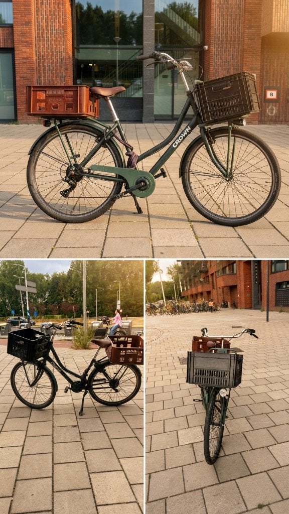 Crown Cargo City Bike Green - 2 Crates, 7-Speed, Refurbished, 53 tot 56 cm, Velgrem, Zo goed als nieuw, Ophalen