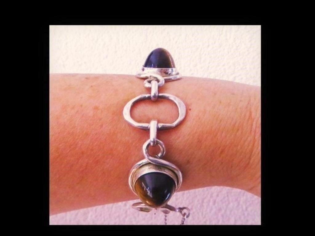 Bijzonder Zilveren PERLI Design Armband met Tijgeroogstenen!, Sieraden, Tassen en Uiterlijk, Verzenden, Zilver, Armband, Met edelsteen
