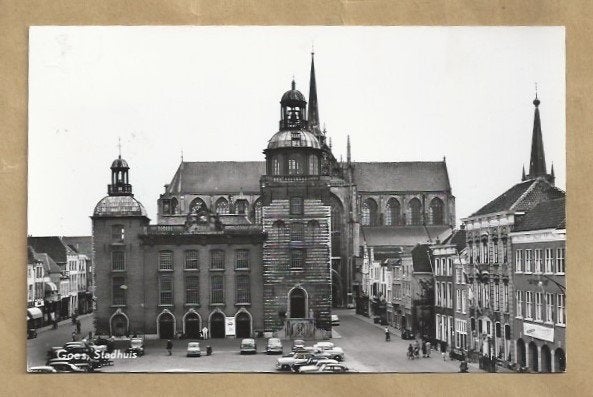 Oude ansichtkaart Goes Stadhuis 1964, Ophalen of Verzenden, 1960 tot 1980, Gelopen, Zeeland