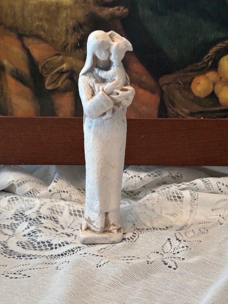 Vintage wit beeldje moeder en kind Maria, Ophalen of Verzenden, Gebruikt, Mens