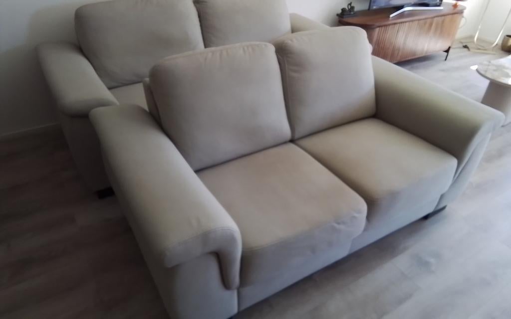 Bankstel 3+2 Zit Beige/Taupe in zeer nette staat 1Jaar oud!!, Ophalen, 75 tot 100 cm, Zo goed als nieuw, Rechte bank