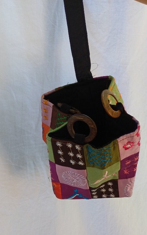 Stoer tasje met patchwork, 13x13 cm, ., Ophalen of Verzenden, Zo goed als nieuw, .
