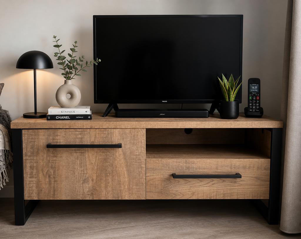 Modern tv meubel - 2 maanden oud, Ophalen, 100 tot 150 cm, Zo goed als nieuw, Minder dan 100 cm