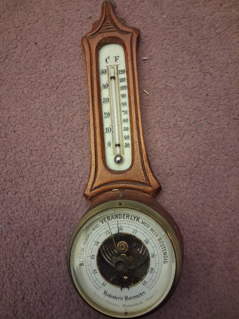 antiek barometer holosterische aneroid thermometer, Ophalen of Verzenden, Gebruikt, Barometer