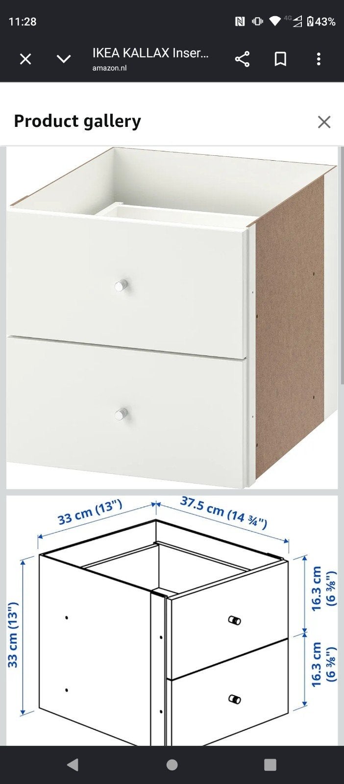Ikea Kallax lades hoogglans wit vakkenkast, Ophalen, Zo goed als nieuw, 25 tot 50 cm, Minder dan 100 cm