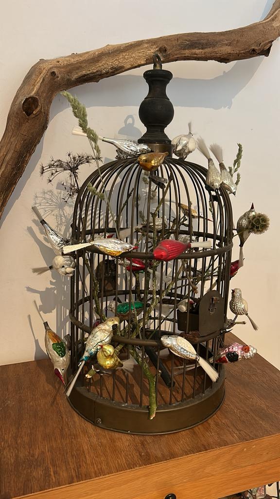 Antieke koperen vogelkooi, leuk voor kerst, knijpvogels, Antiek en Kunst, Antiek | Tin, Ophalen
