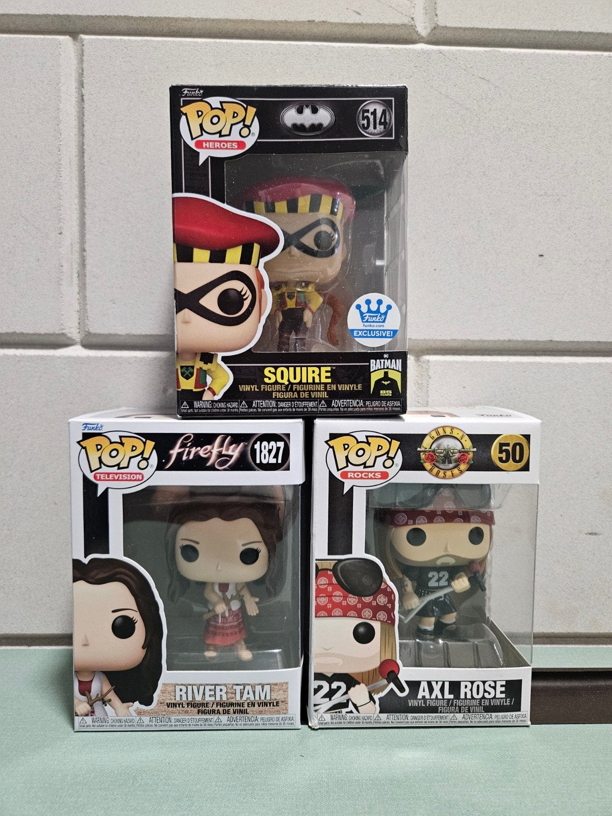Funko Pop Set: Axl Rose (50), Squire Exclusive (514) & River, Verzamelen, Poppetjes en Figuurtjes, Ophalen of Verzenden, Zo goed als nieuw
