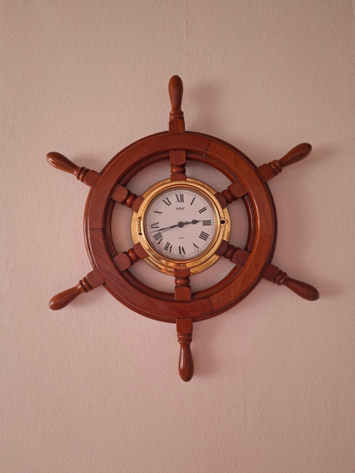 Nautische scheepsroer klok - Hout en messing, Ophalen