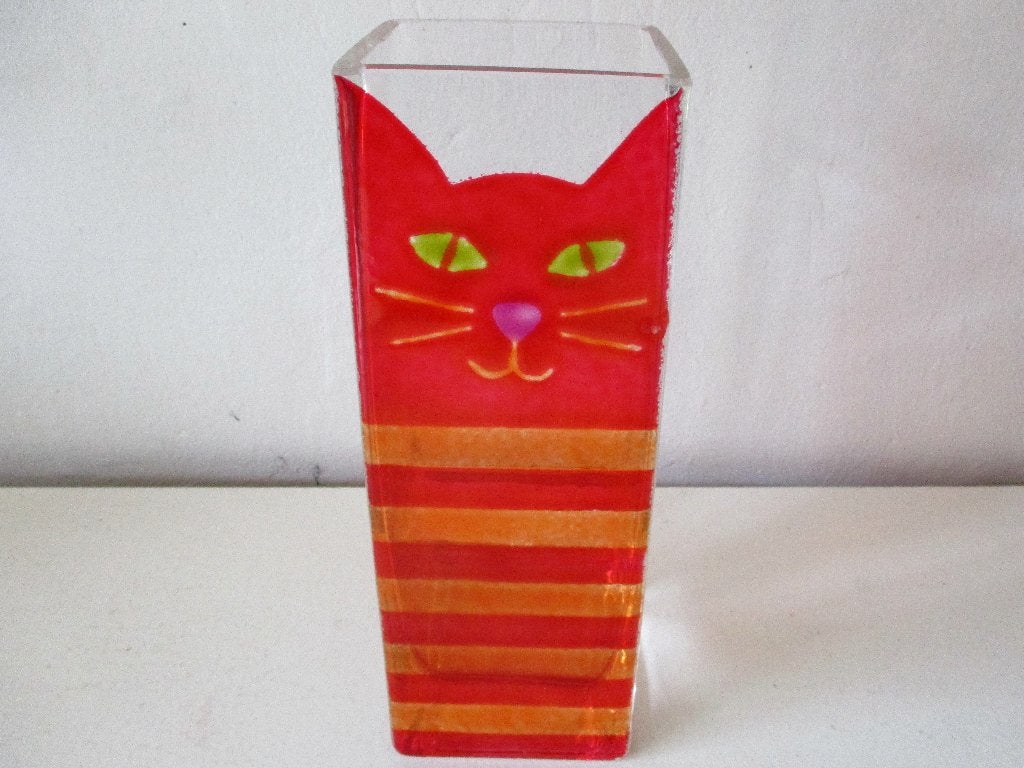 Steninge Slott Zweden - Glas object - vaas met kat kater, Ophalen of Verzenden