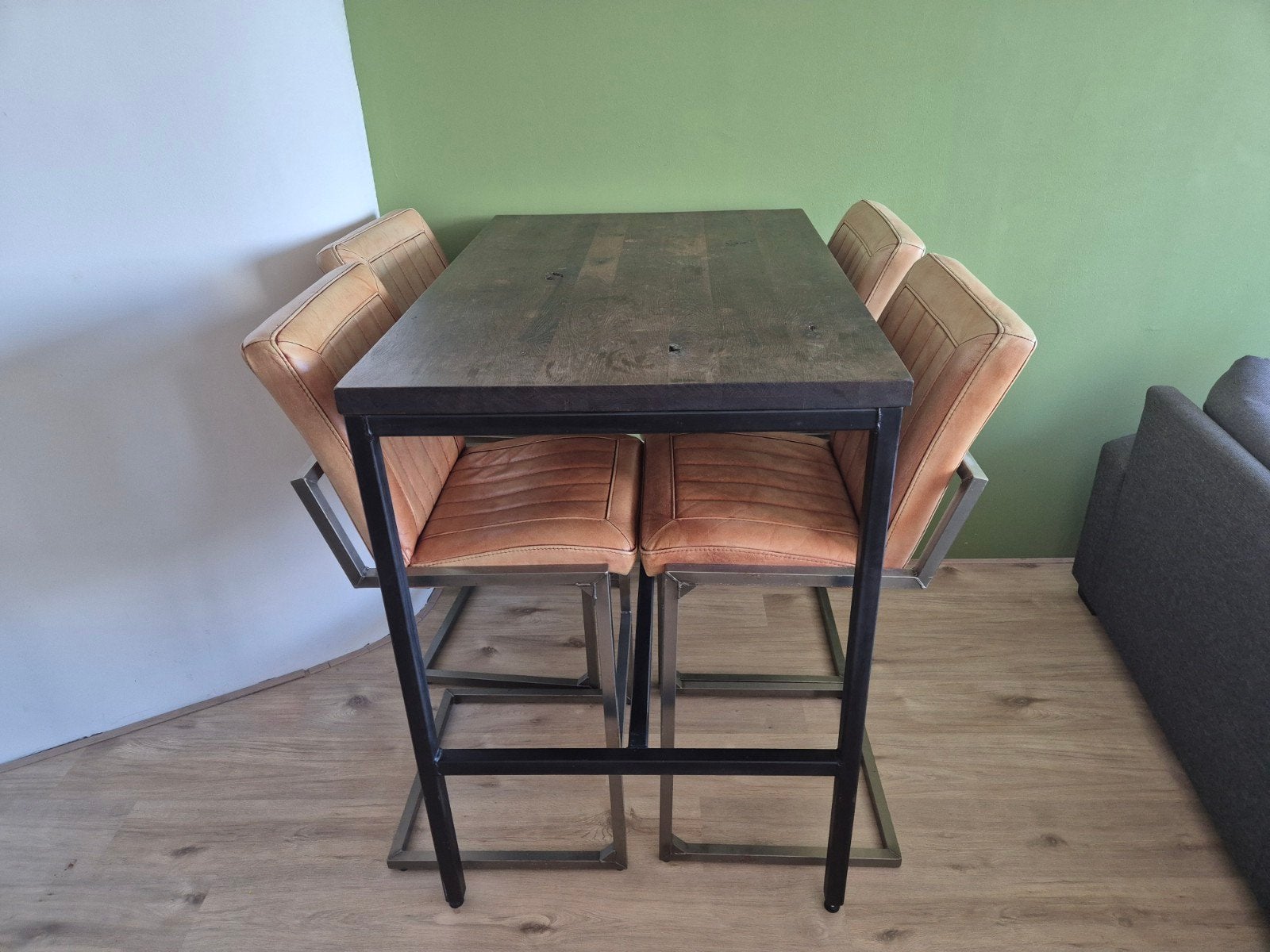 Set van 4 barkrukken met bar tafel, Ophalen, Gebruikt, 90 cm of meer, 4 krukken