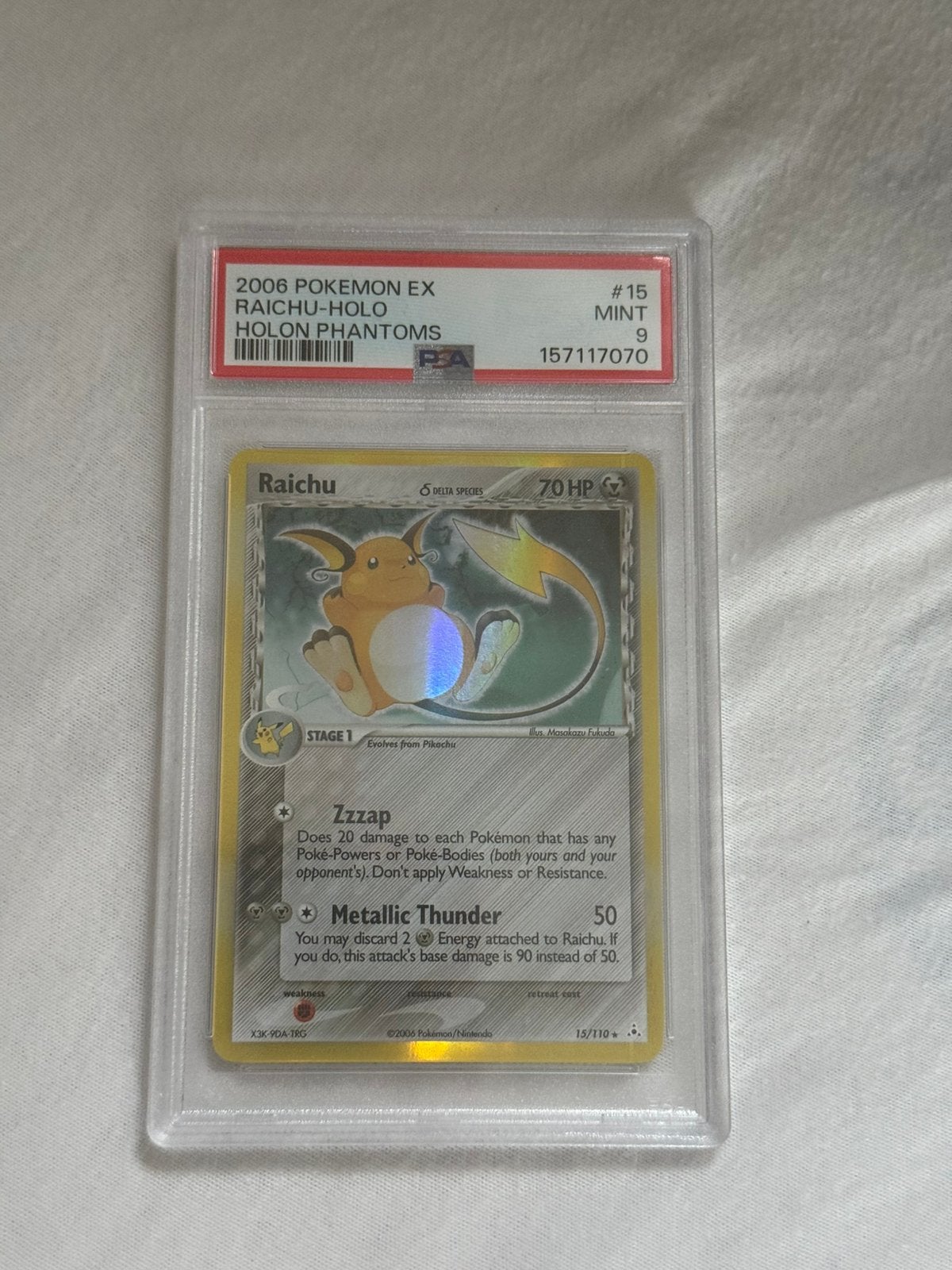 Raichu Holo #15 PSA 9 - EX Holon Phantoms, Ophalen of Verzenden, Zo goed als nieuw, Foil
