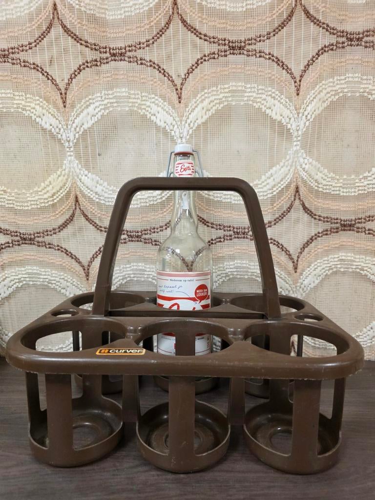 Vintage Curver flessenrek kunststof met handvat, Verzamelen, Retro, Ophalen of Verzenden, Huis en Inrichting