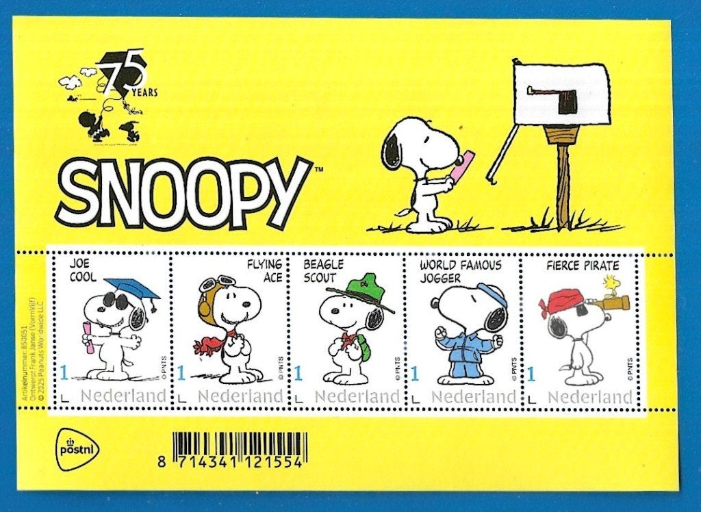 Snoopy 75 jaar (postzegelvel), Verzenden, Na 1940, Postfris
