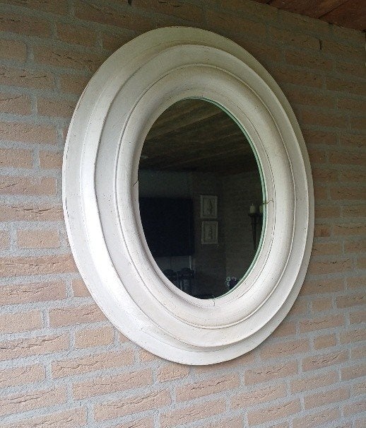 grote vintage spiegel, Huis en Inrichting, Woonaccessoires | Spiegels, Ophalen, Ovaal, Minder dan 50 cm, Minder dan 100 cm