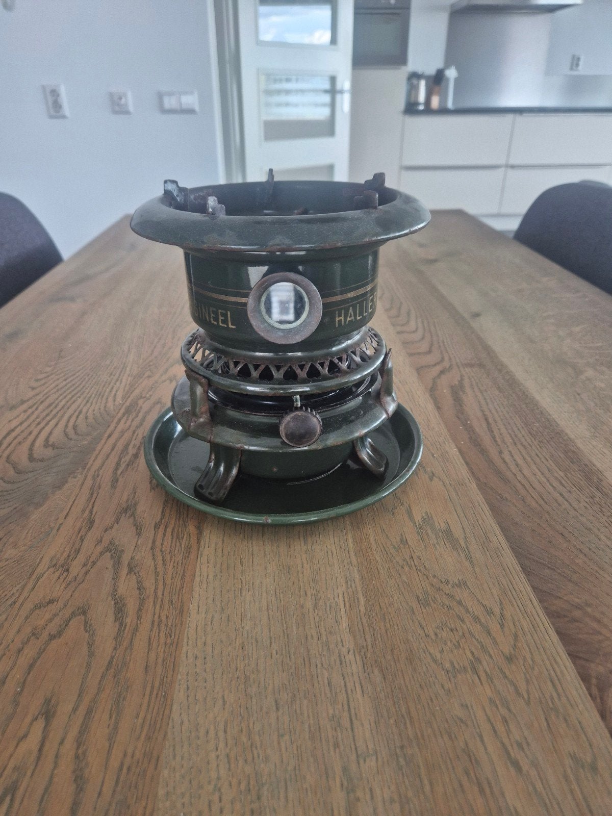 Vintage 1-pits Haller petroleumstel met lekschaal, Antiek en Kunst, Ophalen of Verzenden