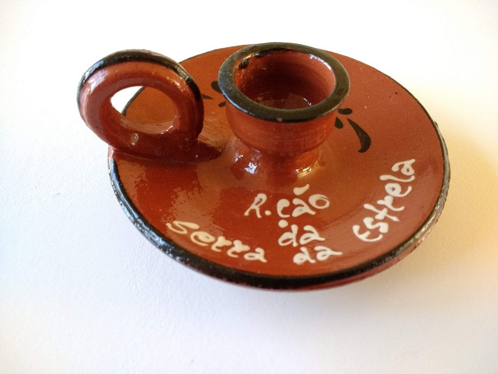 Portugese, terracotta aardewerken kandelaar Serra da Estrela, Ophalen of Verzenden, Zo goed als nieuw, Overige materialen, Kandelaar