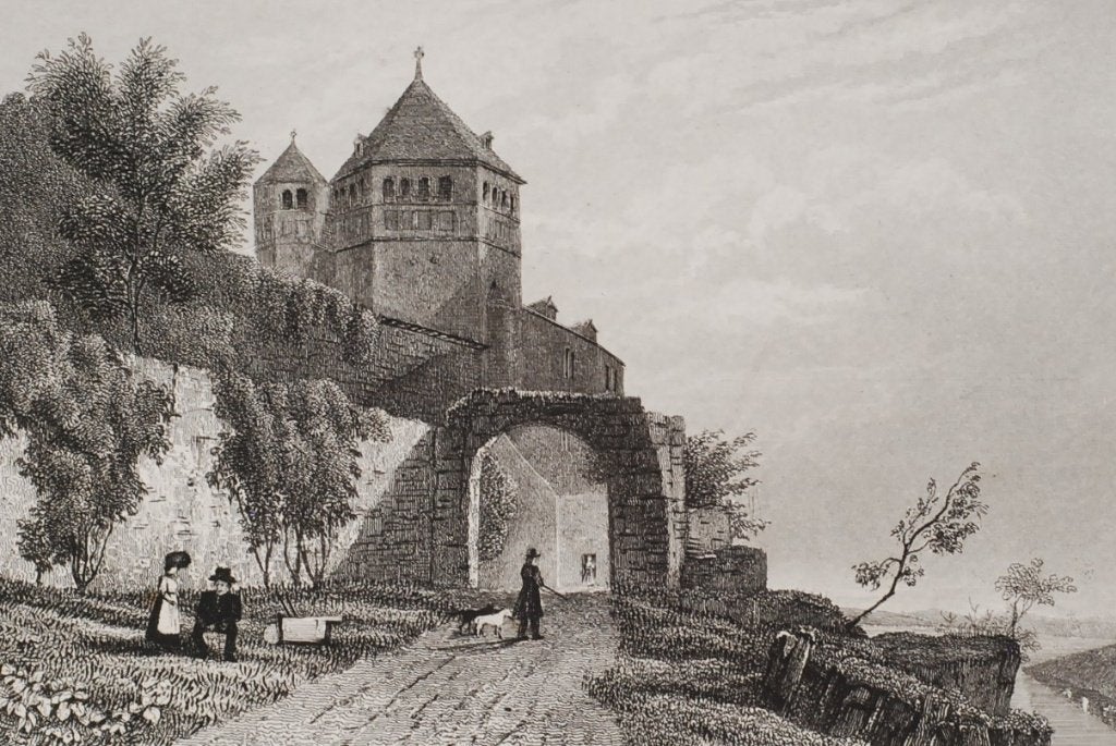 Het kasteel Rheineck - Originele illustratie uit de 19e eeuw, Verzamelen, Foto's en Prenten, Verzenden, Voor 1940, Zo goed als nieuw